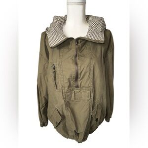 Vintage Express Olive Green Utility Jacket with Checkered Collar #47